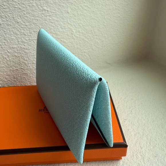 Hermès Light Blue Calvi Card Holder